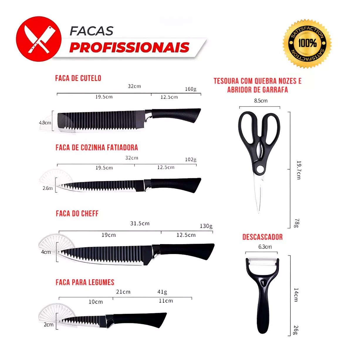 Jogo Facas Inox Profissional 04