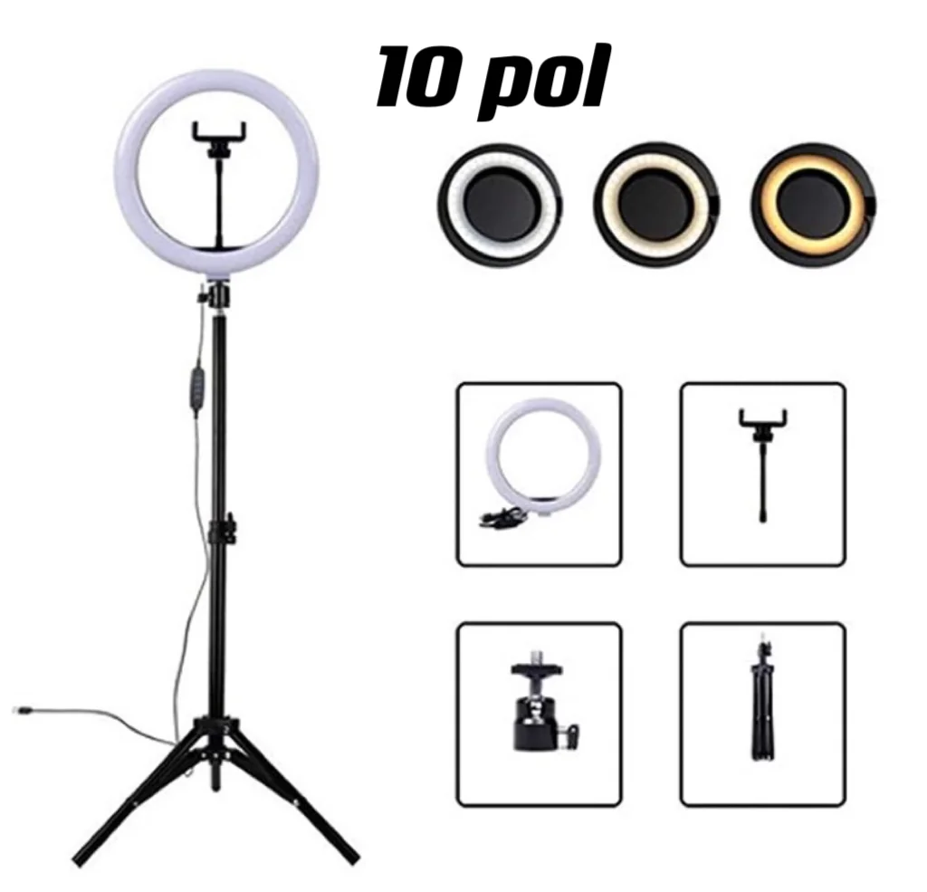 Kit Completo Ring Light Profissional 10 polegadas Com 2.1M Tripé Universal e controle remoto