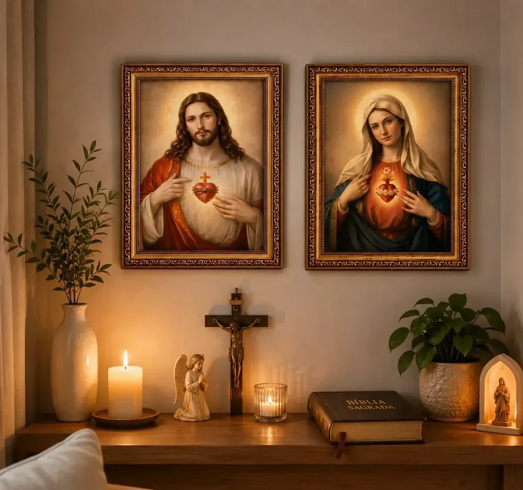 Kit Quadros Sagrado Coração De Jesus E Maria C/ Vidro 30x40