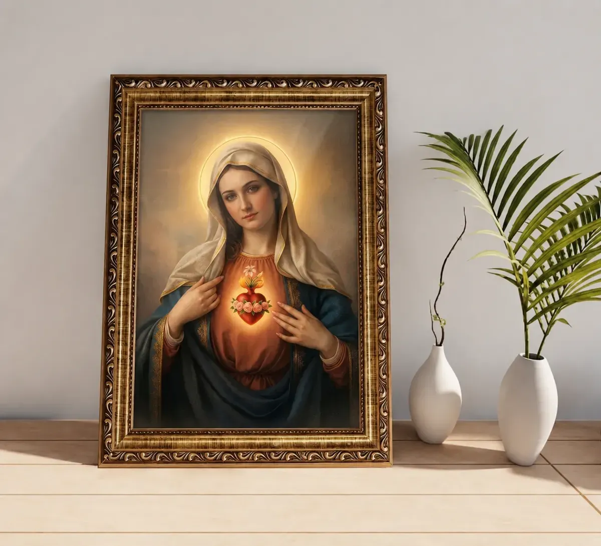 kit quadros sagrado coraco de jesus e maria c vidro 30x40 9